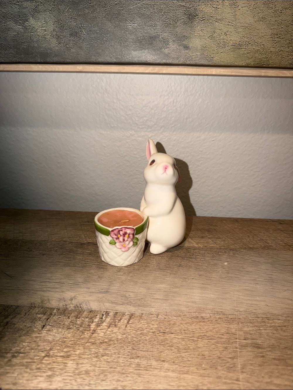 Avon White Bunny Figurine with Pink and Green Floral Planter